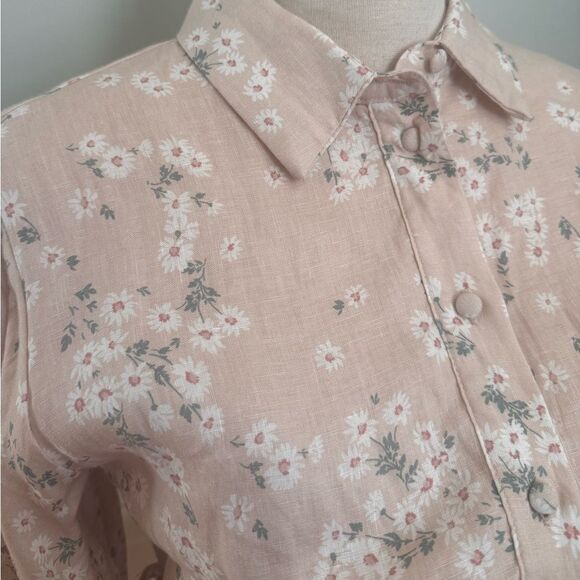 We Are Kindred Isobel Linen Button Down Belted Shirt Dress in blush floral 10 - Picture 5 of 7